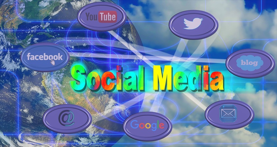 Social media icons of Facebook, Twitter, YouTube, and Google surrounding a colorful “Social Media” text, symbolizing marketing and engagement by the best digital marketing expert in India.