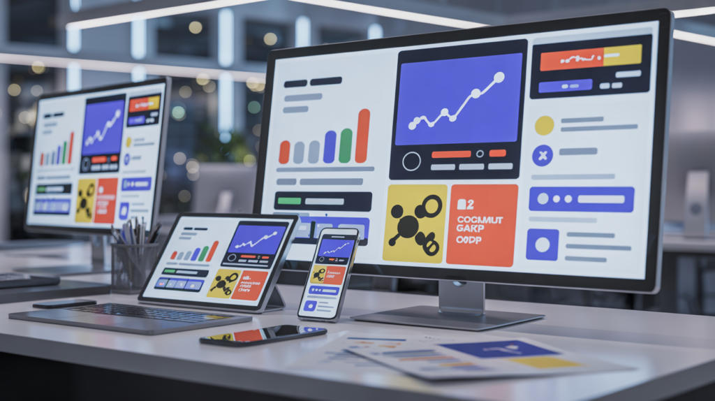 Digital marketing analytics showing charts and growth metrics across devices, representing Subhrajit Paul’s marketing impact for Kolkata businesses.