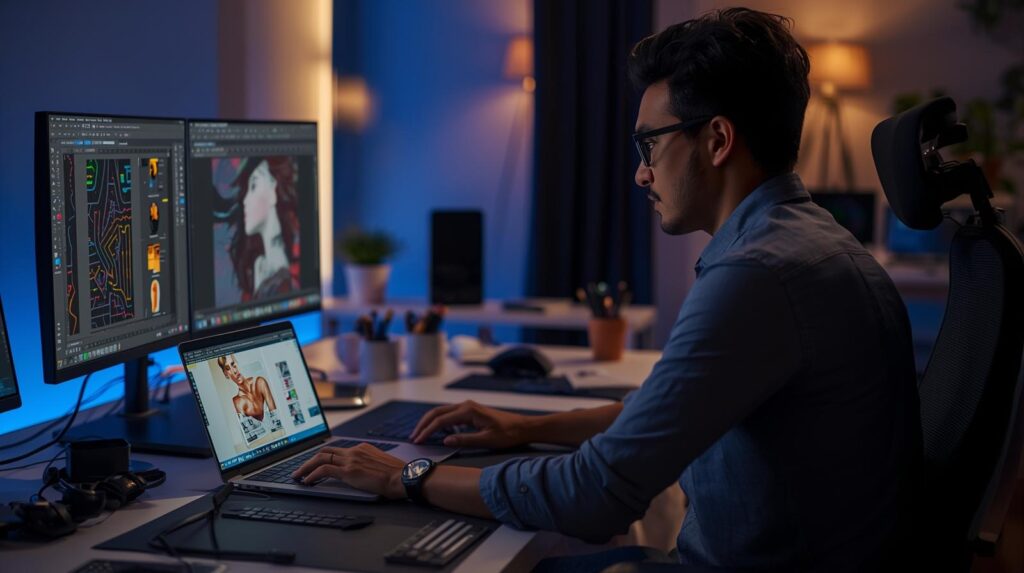 Professional graphic designer in Kolkata working on Adobe Photoshop and Illustrator for client projects