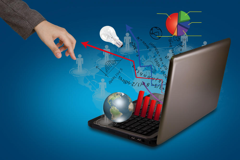 Core components of digital marketing infrastructure showing global analytics and business growth visualization